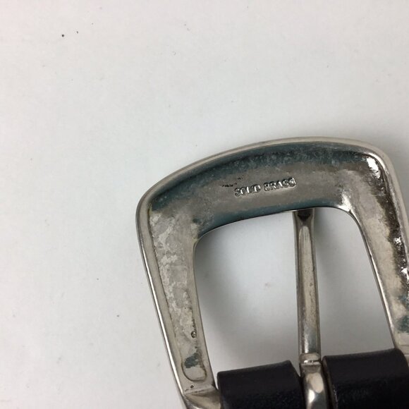 Mens Black Leather Woven Belt Size 42 Solid Brass Buckle Braided New NWOT - Picture 4 of 6